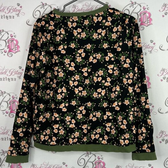 Sugr jacket floral zip up flowers lightweight sweater Green Floral Bomber Jacket - Picture 2 of 7